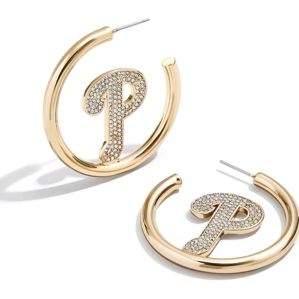 BaubleBar PHILLIES Gold Bedazzled Hoop Earrings